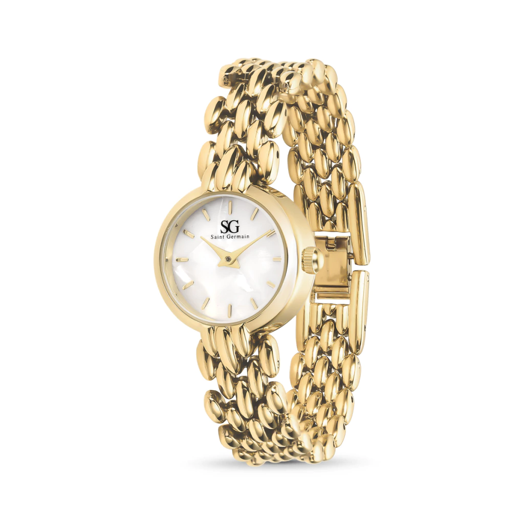 Relógio Feminino Redondo Vintage Opalini Dourado com Fundo Perolado
