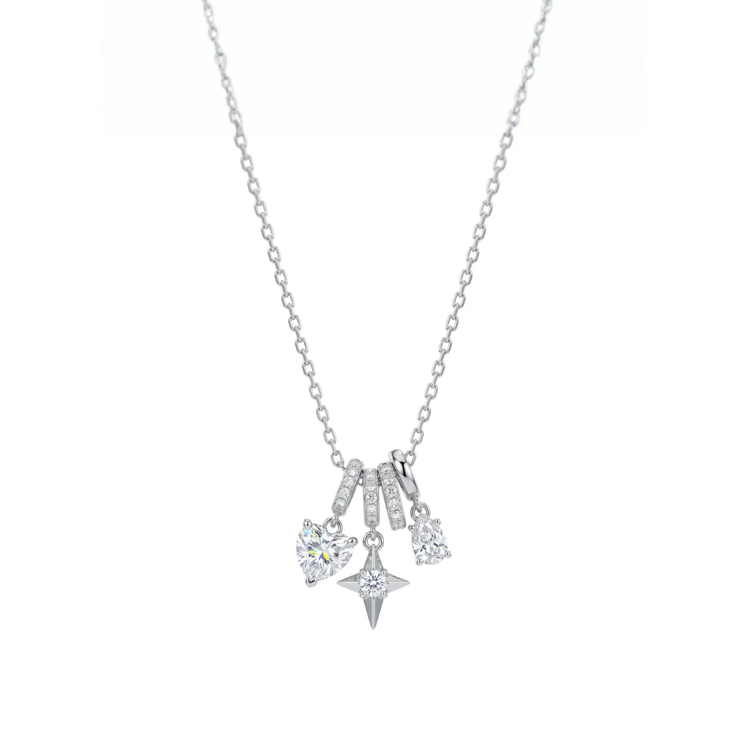 Colar Mini Pingentes Coração Estrela Gota 40cm