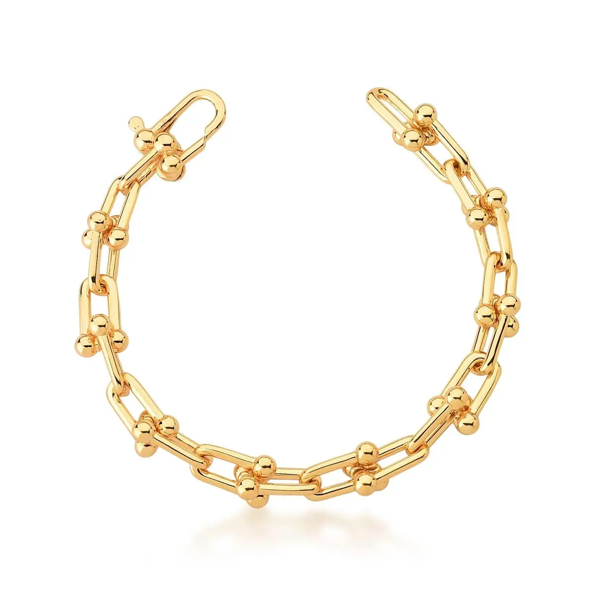 PULSEIRA LISA COM ELOS TRANÇADOS E ESFERAS