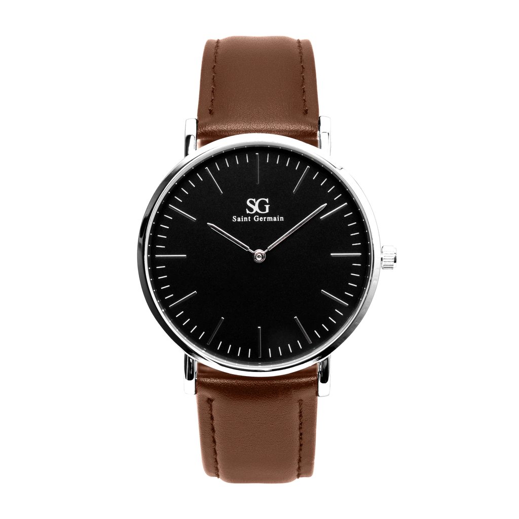Relógio Masculino Marrom Pulseira de Couro Bronx Black Silver 40mm